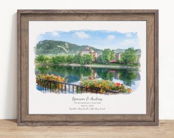 Wedding Venue Custom Painting, First Wedding Anniversary Gift, Venue Sketch, Custom Watercolor Painting From Photo