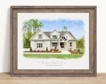 Mothers Day Gift Personalized Watercolor House Portrait from Photo, Gift for Mom, Mother, Grandma, Gift from Daughter to Mom