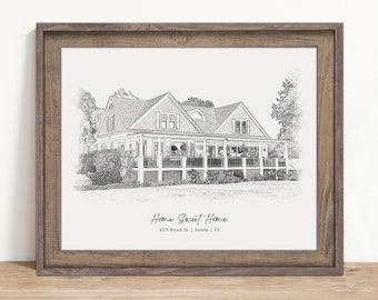 Custom Pencil Sketch Of House From Photo Into A Portrait Drawing