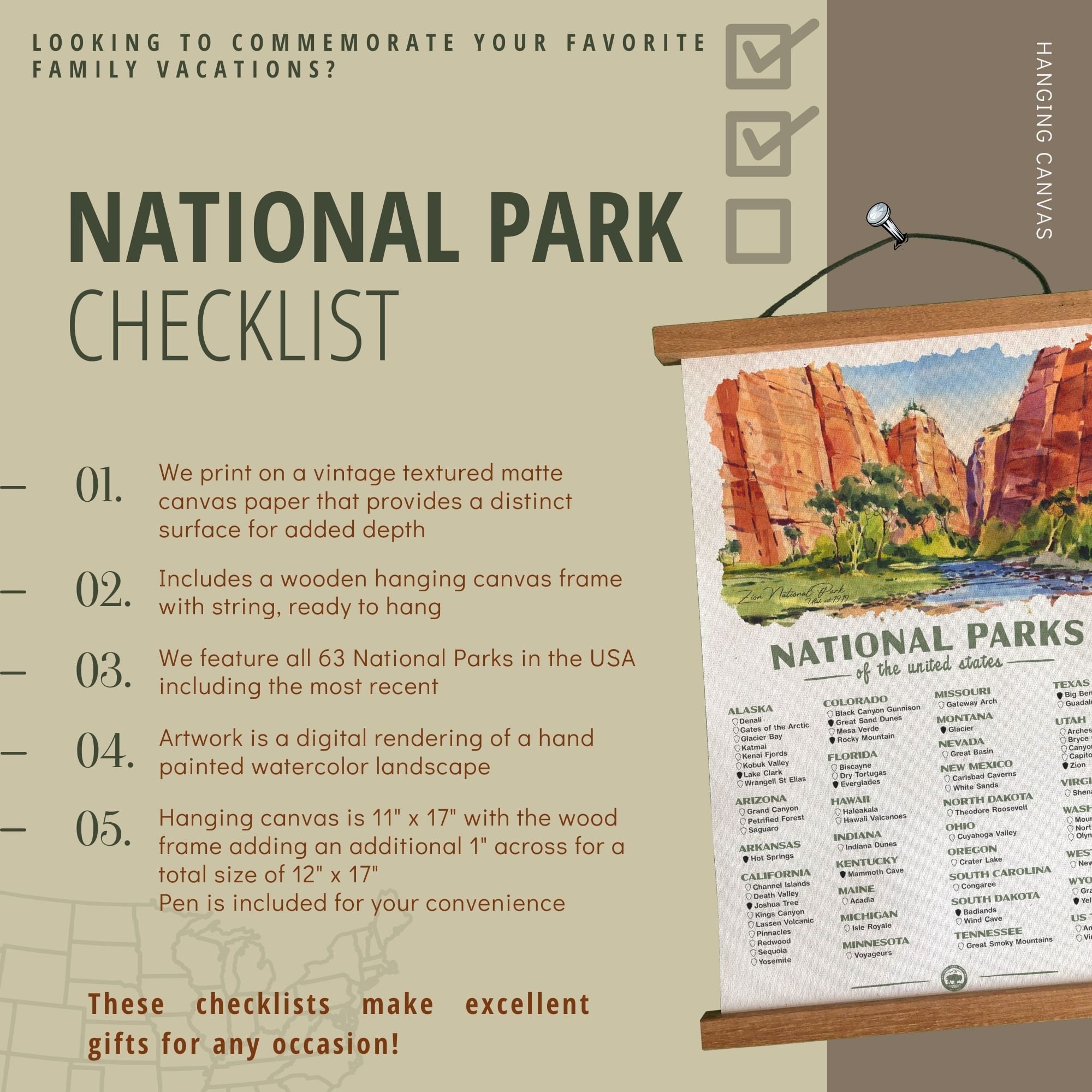 National Park Checklist Poster Zion National Park Travel Etsy