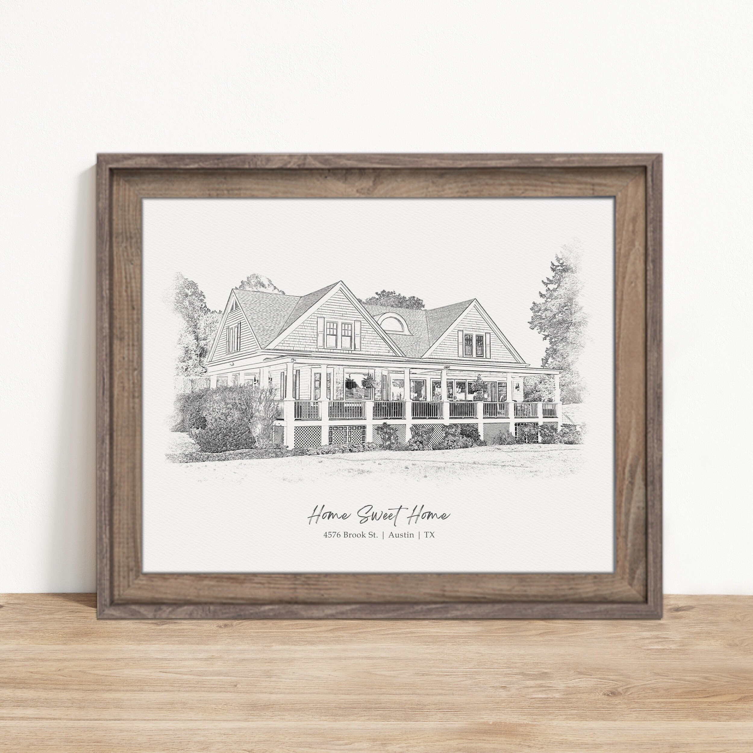 Custom Pencil Sketch Of House From Photo Into A Portrait Drawing
