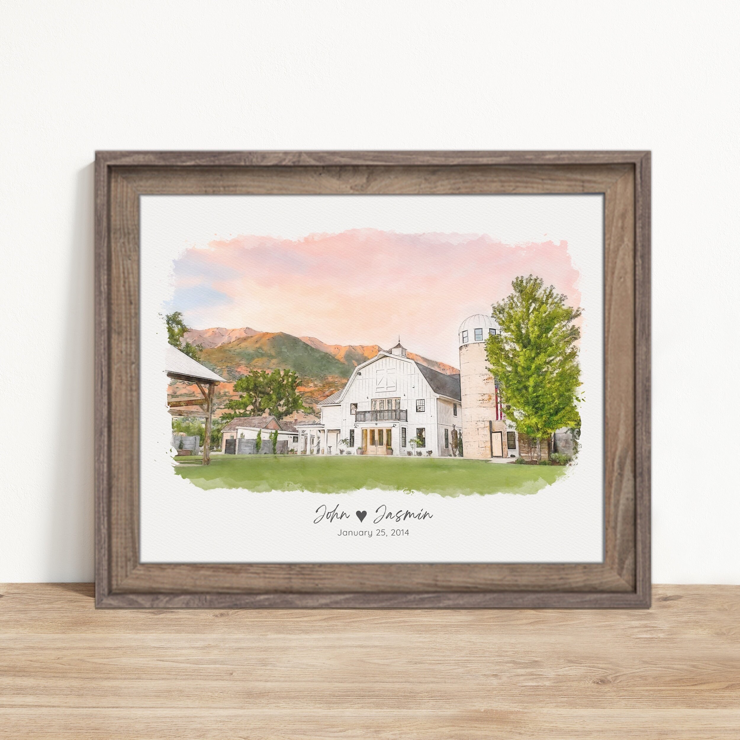 Custom Wedding Venue Watercolor Portrait, Great Wedding Gift For The Couple