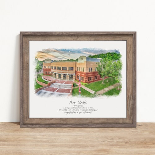 Retirement Gift For Teacher, Watercolor School Painting, Appreciation Gift From Students