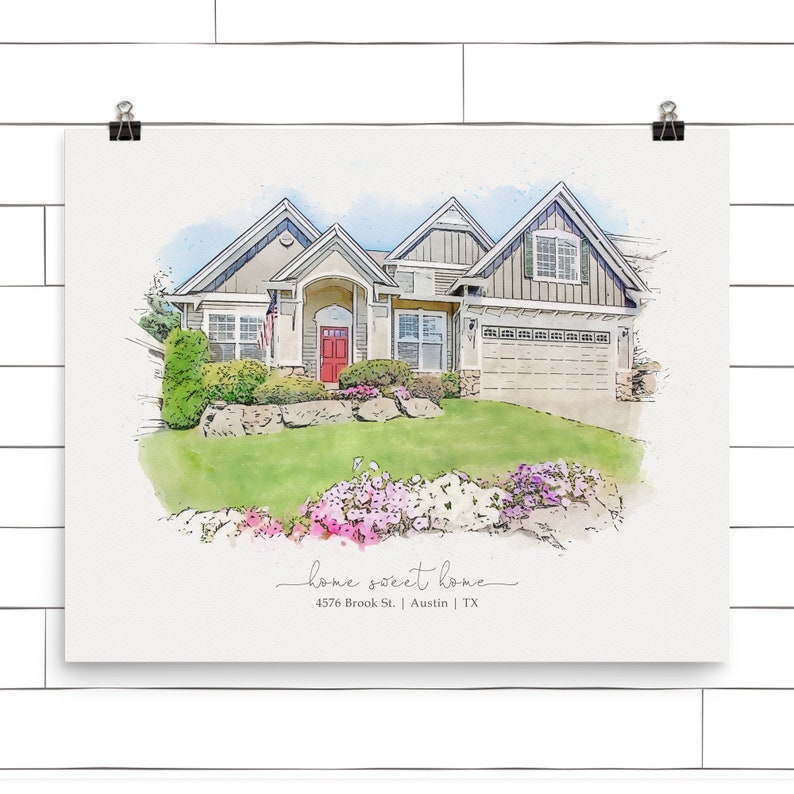 Custom Watercolor House Portrait, Watercolor House Painting, Personalized Housewarming Gift, First Home Gift, Realtor Closing Gift Unframed Print