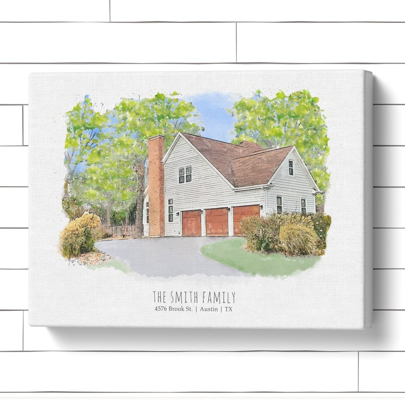 Custom Watercolor House Portrait, Watercolor House Painting, Personalized Housewarming Gift, First Home Gift, Realtor Closing Gift Canvas Wrap