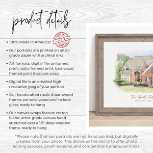 May include: A watercolour illustration of a house with a red brick exterior, a brown roof, and a white front door. The illustration is framed in a rustic wood frame. The text "The Smith Family" is printed below the illustration.