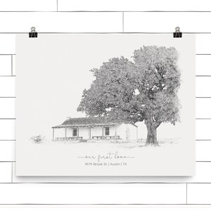 House Drawing From Photo Black and White Home Pencil Sketch Portrait Unframed Print