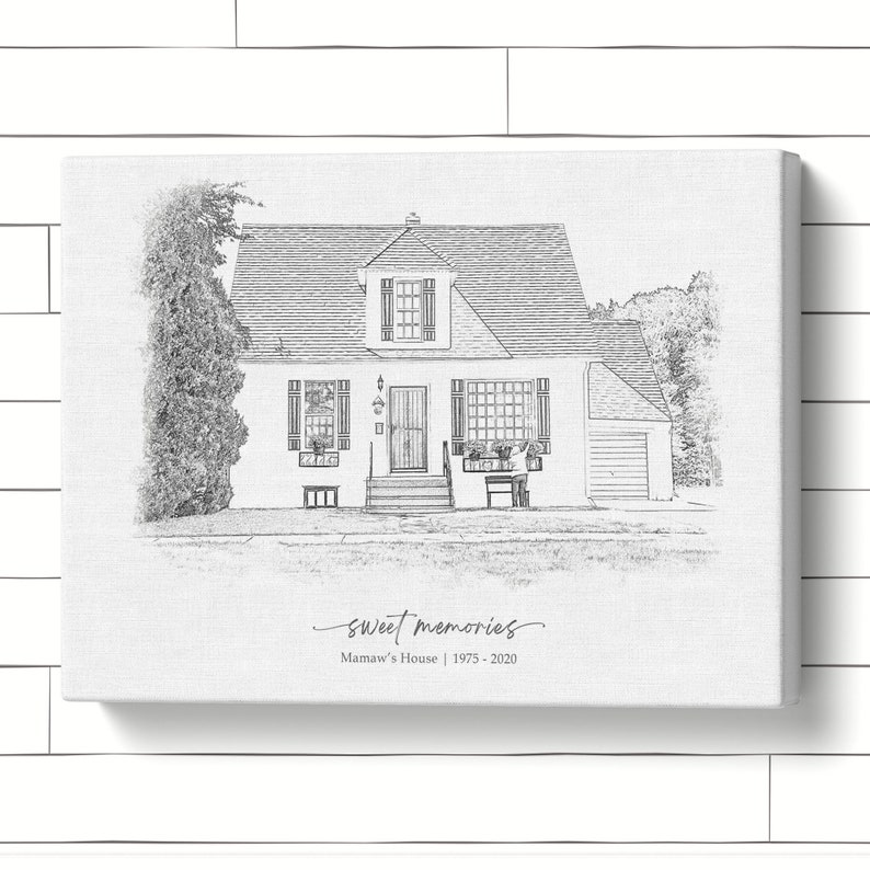 House Drawing From Photo Black and White Home Pencil Sketch Portrait Canvas Wrap