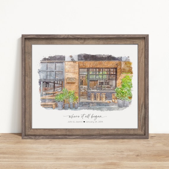Where We Met, Where It All Began, Where He Proposed, The Day We Met, Custom Watercolor Portrait Anniversary Gift