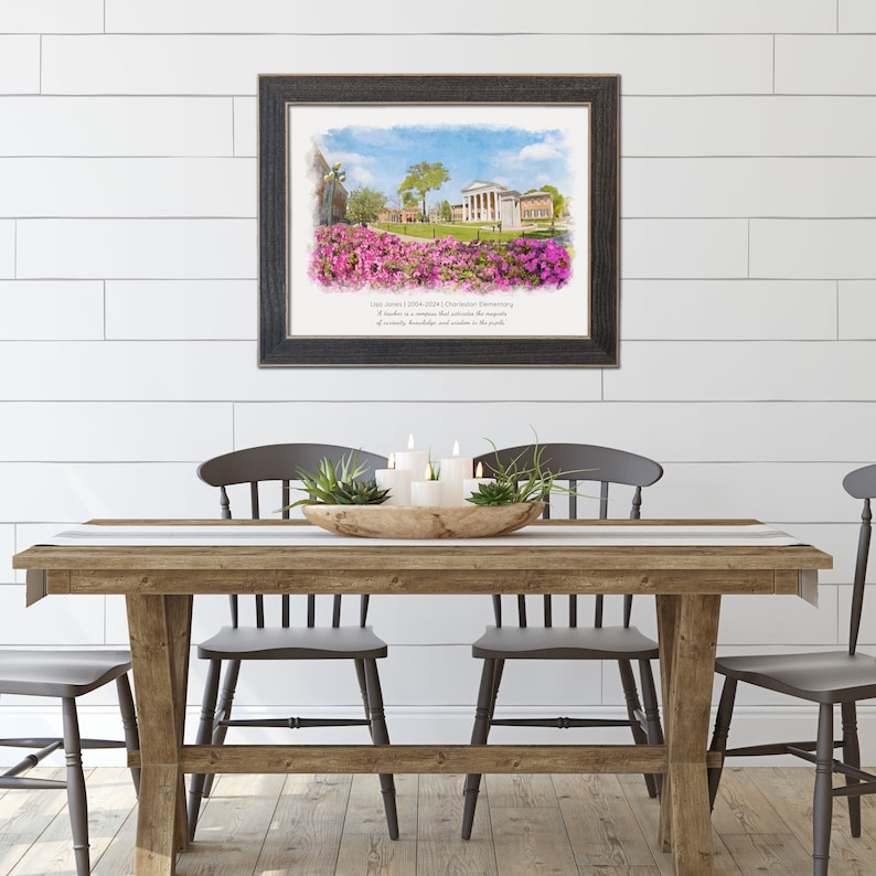 Retirement Gift For Coworker Or Boss, Custom Retirement Portrait From Photo Plaque, Watercolor Painting Of Office Building zdjęcie 2