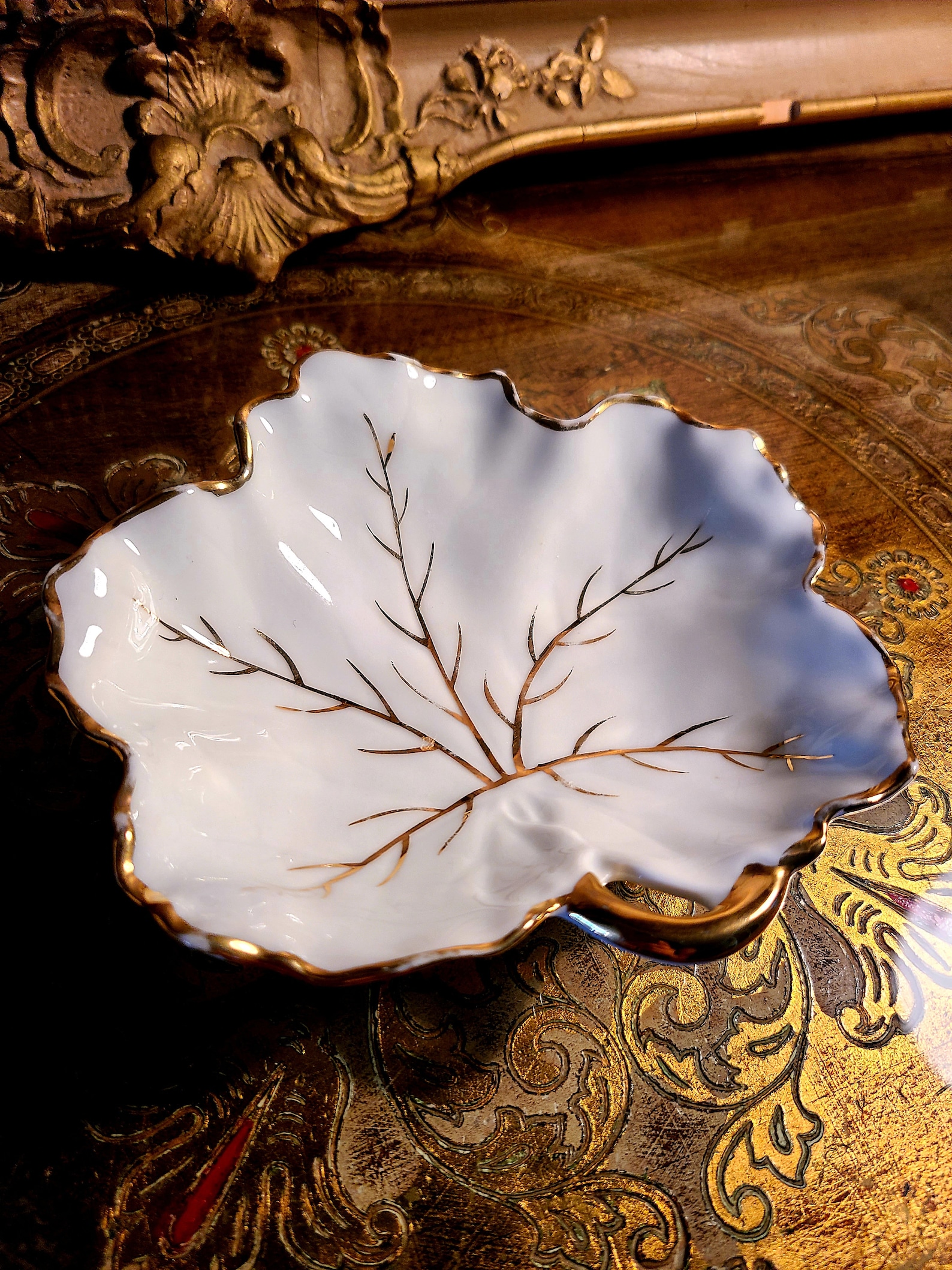 LIMOGES FRANCE Leaf Shaped Dish With Gilded Rim Etsy
