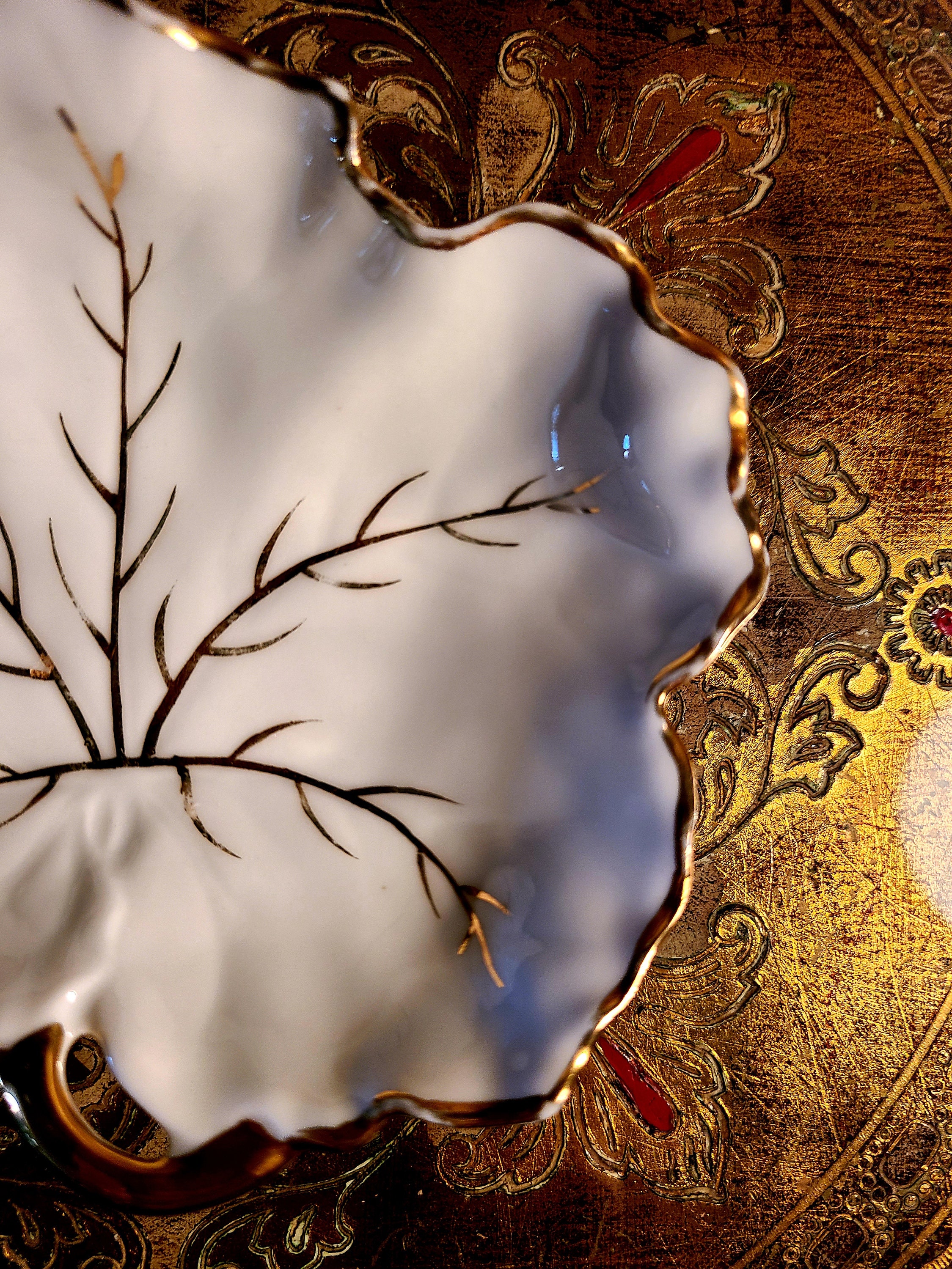 LIMOGES FRANCE Leaf Shaped dish With Gilded Rim Etsy