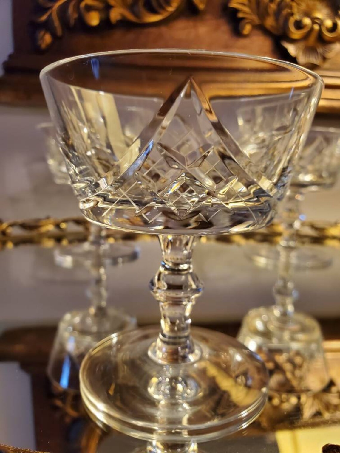 PINWHEEL Vintage Set Of 4 Etched Crystal Dessert Glasses Etsy