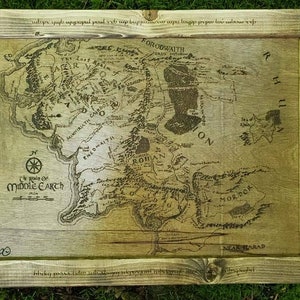 Middle Earth Laser Engraved Wood Map