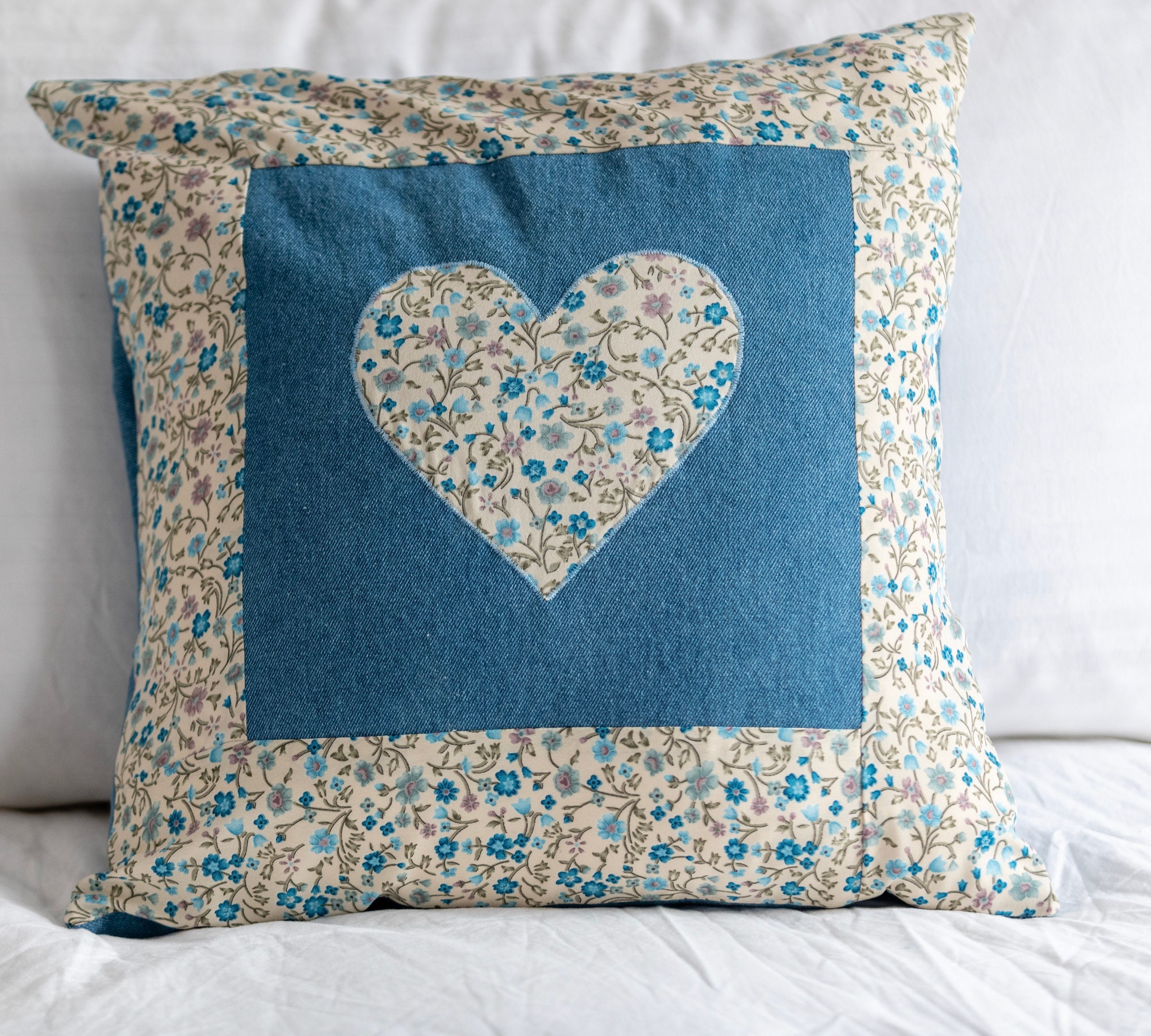 Handmade Patchwork Denim Cushion Cover 40cm x 40cm Etsy