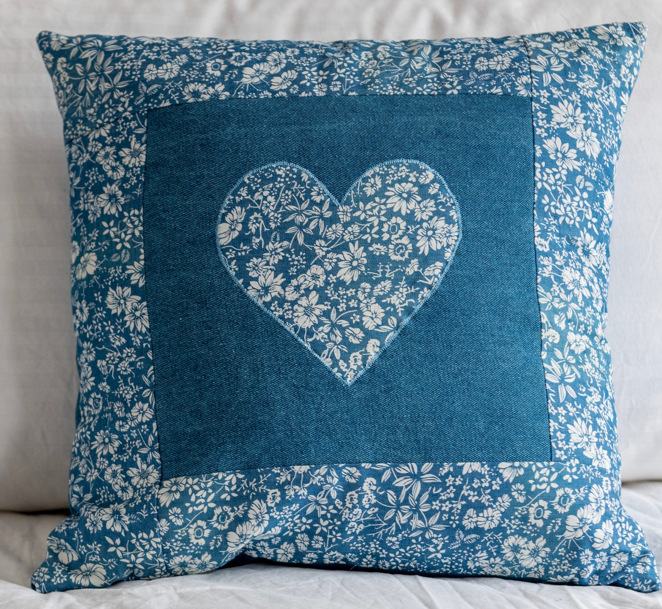 Handmade Patchwork Denim Cushion Cover 40cm x 40cm Etsy