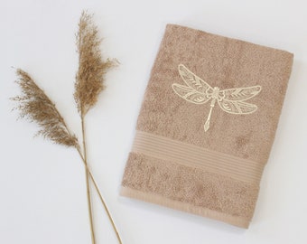 Embroidered dragonfly towel / Hand towel / Bathroom towel / Small gift