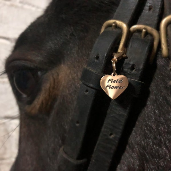 Personalized horse bridle engraved charm / Heart shape custom tag / Horse name charm / Bridle accessories / Gift for horse / Horse lover