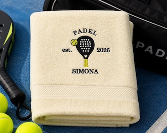 Embroidered Custom Padel Towel: Personalized Sports Towel Player Gift With Racket
