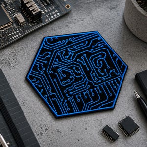 Circuit Hexagon Embroidered Patch - Iron On / Sew On Badge