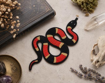 Embroidered Snake Patch – Black Felt Serpent Applique