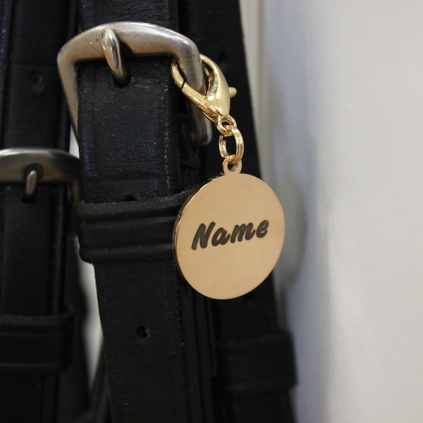 Personalized horse bridle engraved tag / Round shape custom charm / Horse name charm / Bridle accessories / Gift for horse / Horse lover