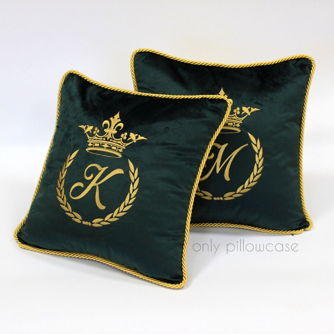 Velvet cushion cover with rope piping / Embroidered cushion case / Initial pillow cover / Throw cushion / Decorative rope piping pillow