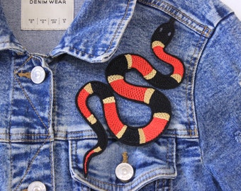 Embroidered Snake Patch – Black Felt Serpent Applique