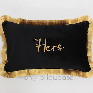 Embroidered His Hers cushion cover with tassel piping / Mr and Mrs pillowcase / Lovers cushion cover / Her bed cushion / His bed cushion