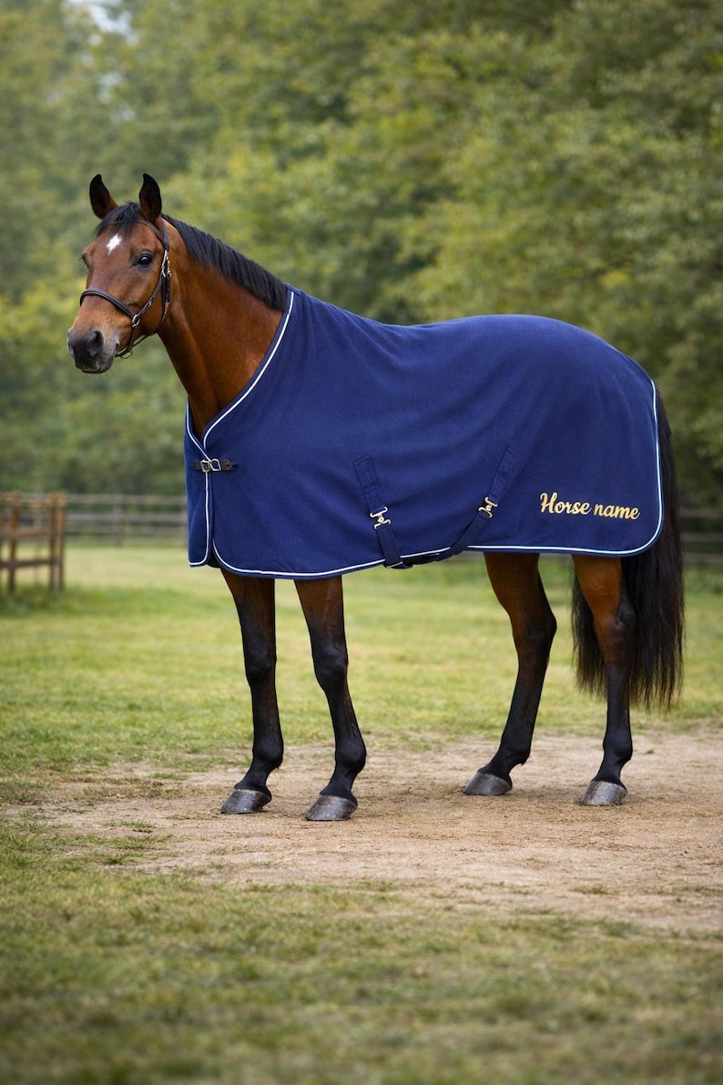 Sweat Rugs Personalized Embroidered Horse Fleece Blanket - Navy Sweat Rug With ...