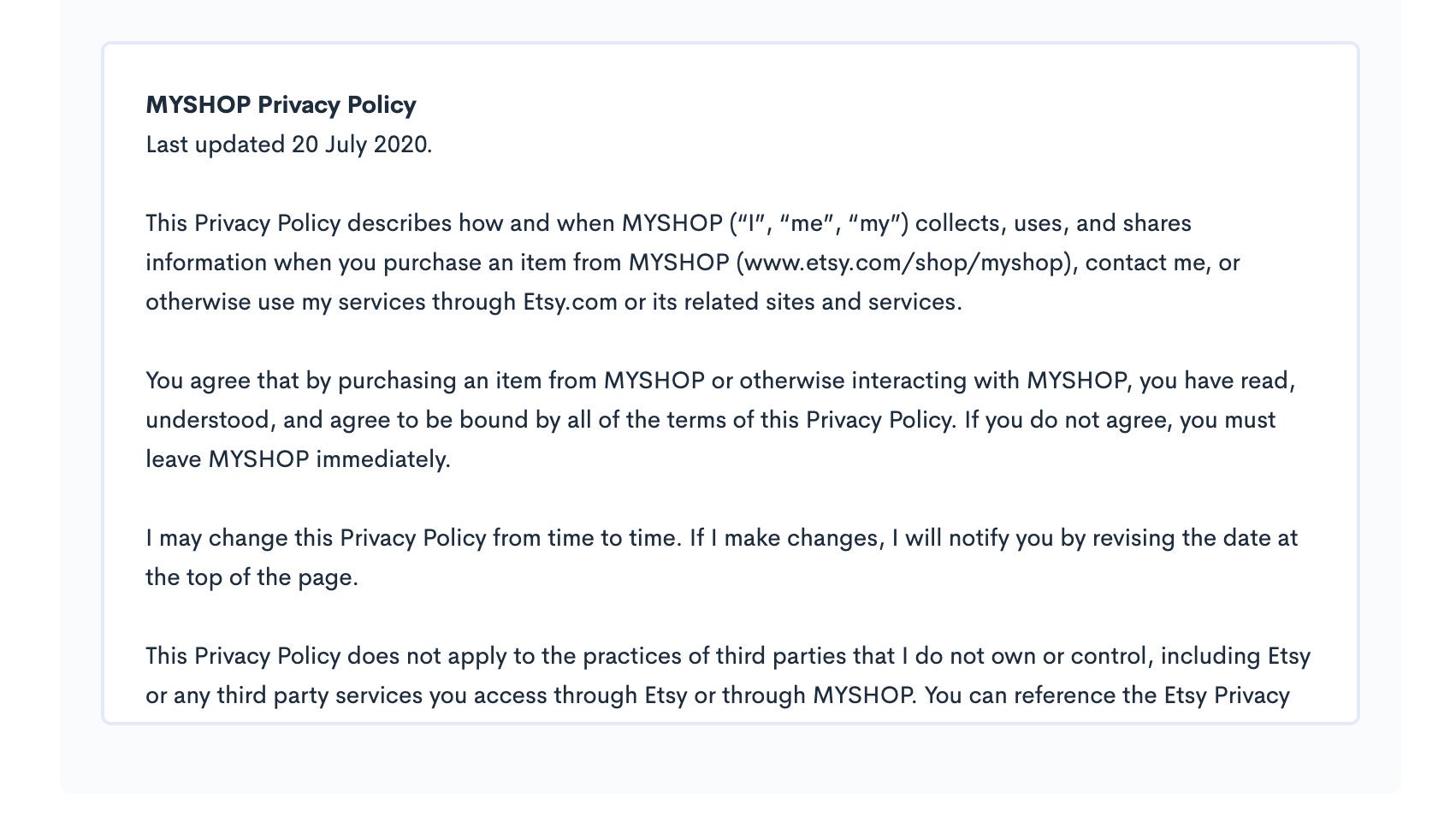 Etsy Shop Privacy Policy Template Etsy Shop Privacy Policy Template