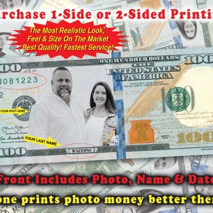 Wedding/Marriage Money, Birthday Bucks, Select 25/50/100/200/500Insert A Face & Name Hundred or Fifity Dollar Bill Perfect Gift  Occasion
