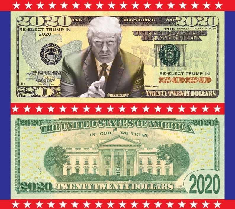 Pack de 50 Donald Trump l Réélection 2020 Nouveauté Dollar Bills Imprimé sur 25% Cotten se sent si réel image 1