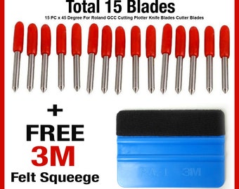 15 PC 45 Degree Roland GCC Cutting Plotter Knife Blades Blade free 3m Squegee
