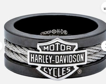 Bague pour hommes Harley-Davidson, barre et serre-câbles en acier, noir HSR0021 Taille 9