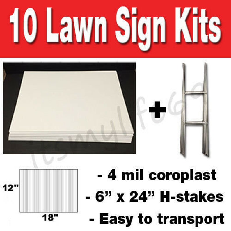 10 Pack Blank Yard Signs 12x18 with H-Stakes for Garage Sales & Graduations Not for sublimation image 1