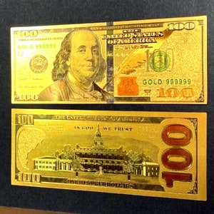 24K GOLD Plated Foil Art Designed 100 Dollar Bill Collectible Novelty Collection Note Gift