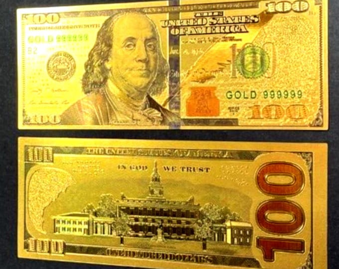 24K GOLD Plated Foil Art Designed 100 Dollar Bill Collectible Novelty