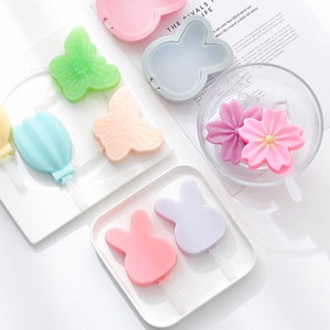Silicone Popsicle Mold  with Lid 20 Sticks for Kids ic-lolly Ic-Sucker Cakesicle POP Bunny, Butterfly, Bananas, Cherry Blossom 4 Style