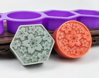 Silicone Sakura Soap Mould Handmade Hexagon Soap Lotion Bar Making Tool 4 Cavities DIY