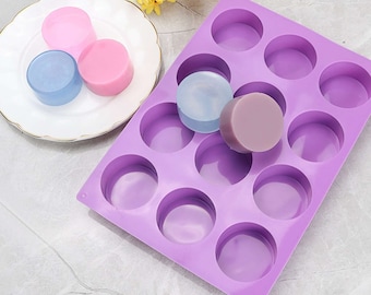 Silicone Round Soap Mould Handmade Lotion Bar Soap Making Tool 12 Cavities
