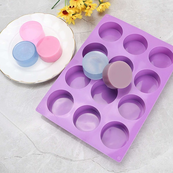 Silicone Round Soap Mould Handmade Lotion Bar Soap Making Tool 12 Cavities