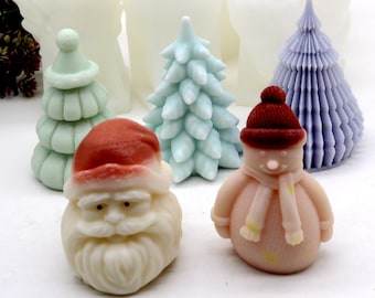 Silicone Santa & Christmas Tree Mold: Scented Candle, Soap, Plaster Resin Ornament Making Tool
