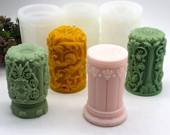 Embossed Pillar Candle Mold Silcone Candle Mould Candles Making Tool 4 Styles