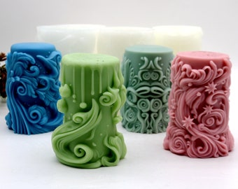 Embossed Pillar Candle Mold Silicone Candle Mold Handmade Scented Candle Tool 4 Styles