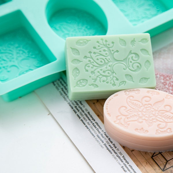 Square Soap Molds Set Silicone Handmade Soap Moulds Lotion Bar Making Tool Supplies DIY Oval Classic Retro Pattern
