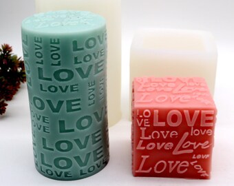 Embossed LOVE Letters Candle Mold: Silicone Pillar & Cube Mould