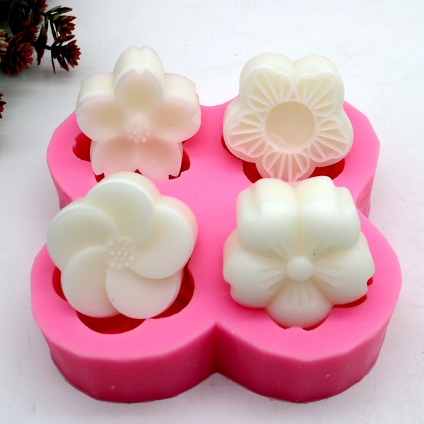 Sakura Silicone Molds Set of 4 Cavities For Handmade Soap Lotion Bar Chocolate Pudding Mousse Making DIY