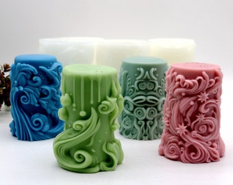 Embossed Pillar Candle Mold, Silicone Artistic Scented Candle Tool