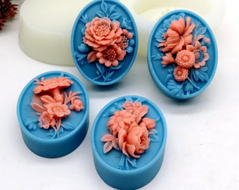 Silicone Oval Relief Flowers Soap Mold Soap Lotion Bar Making Tool DIY 4 Styles